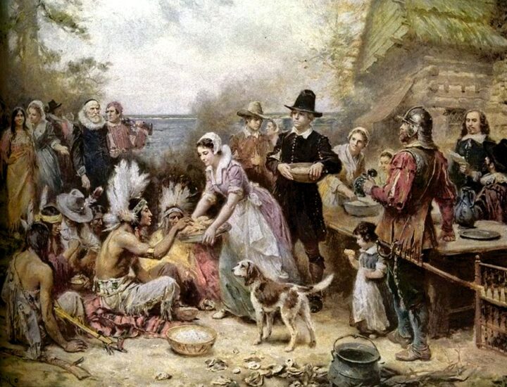 Il primo Ringraziamento (Thanksgiving), dipinto da Jean Louis Gerome Ferris.
